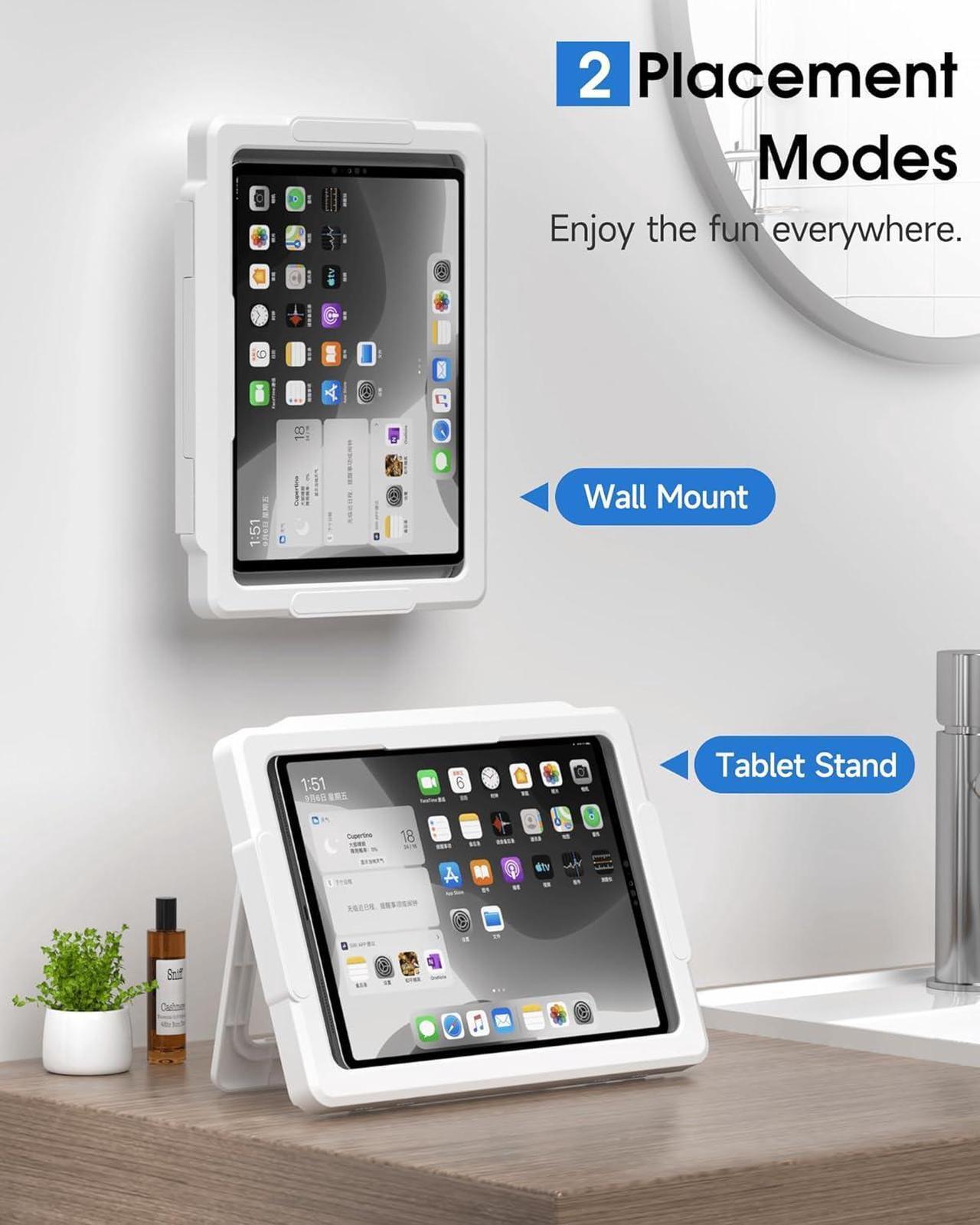 Alt view image 2 of 7 - Shower iPad Holder Waterproof with 480 Rotation Retractable Adjustable Wall Mount Up to 11 Shower Tablet Holder for Bathroom Bathtub 2 Adhesive Fit for iPad iPad Pro 11(White)