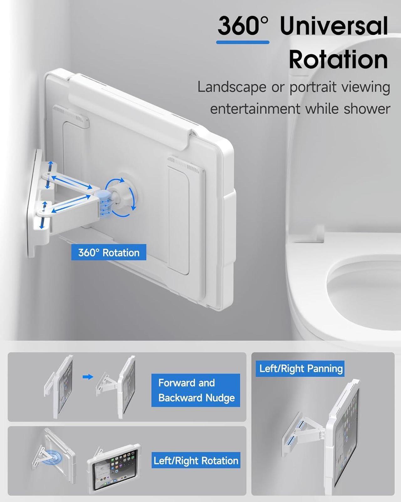 Alt view image 3 of 7 - Shower iPad Holder Waterproof with 480 Rotation Retractable Adjustable Wall Mount Up to 11 Shower Tablet Holder for Bathroom Bathtub 2 Adhesive Fit for iPad iPad Pro 11(White)