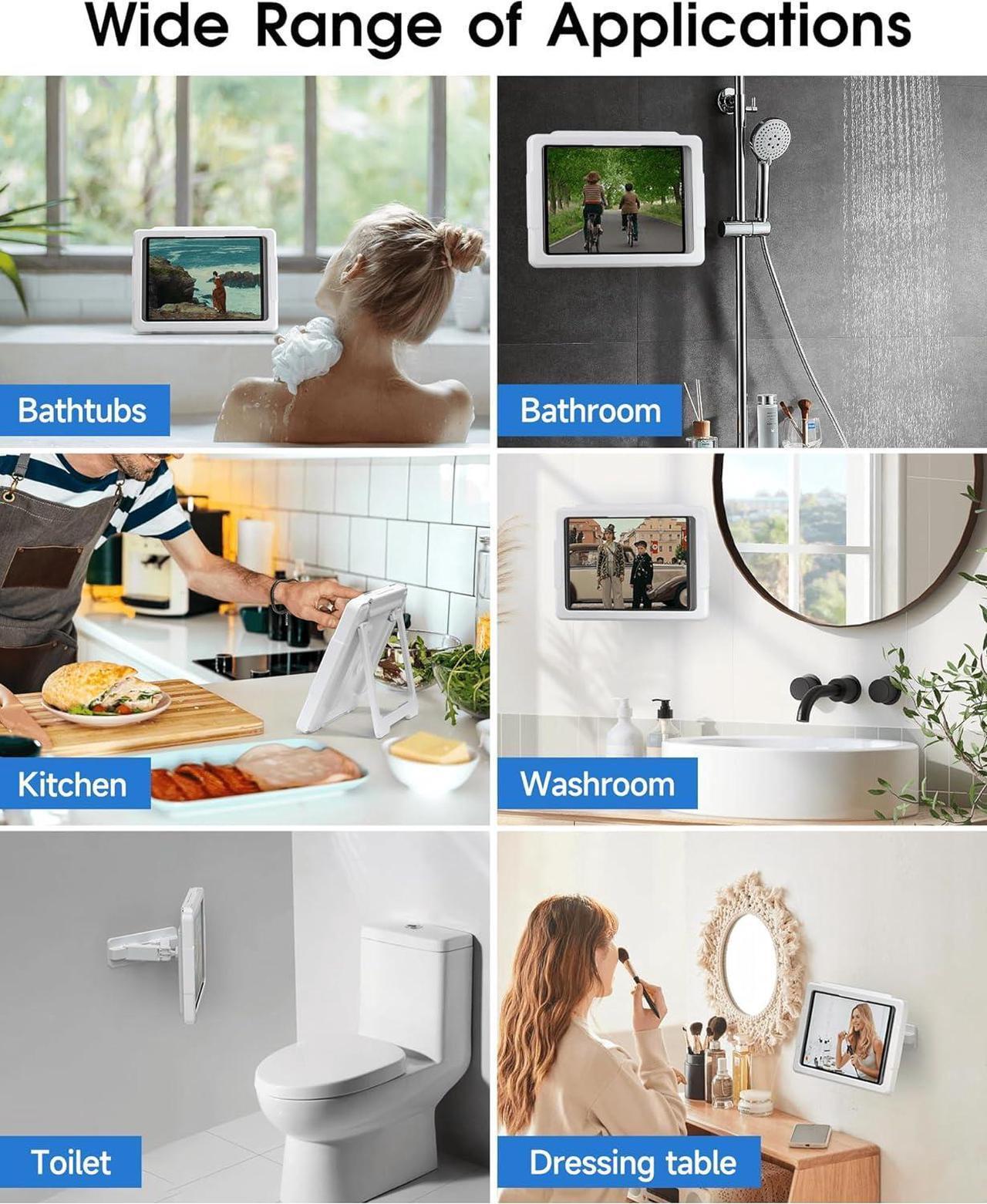 Alt view image 7 of 7 - Shower iPad Holder Waterproof with 480 Rotation Retractable Adjustable Wall Mount Up to 11 Shower Tablet Holder for Bathroom Bathtub 2 Adhesive Fit for iPad iPad Pro 11(White)