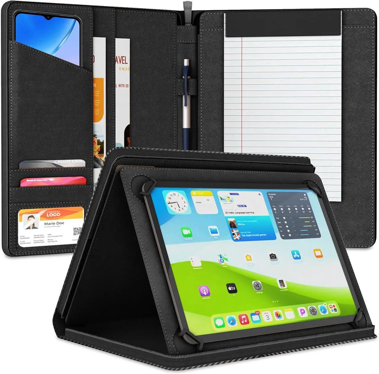 Main image of Universal Padfolio Case - Portfolio Organizer for Tablet 8.5 up to 11 inch CPU Leather Notebook Pad Holder Folder for iPad Air Pro & Others