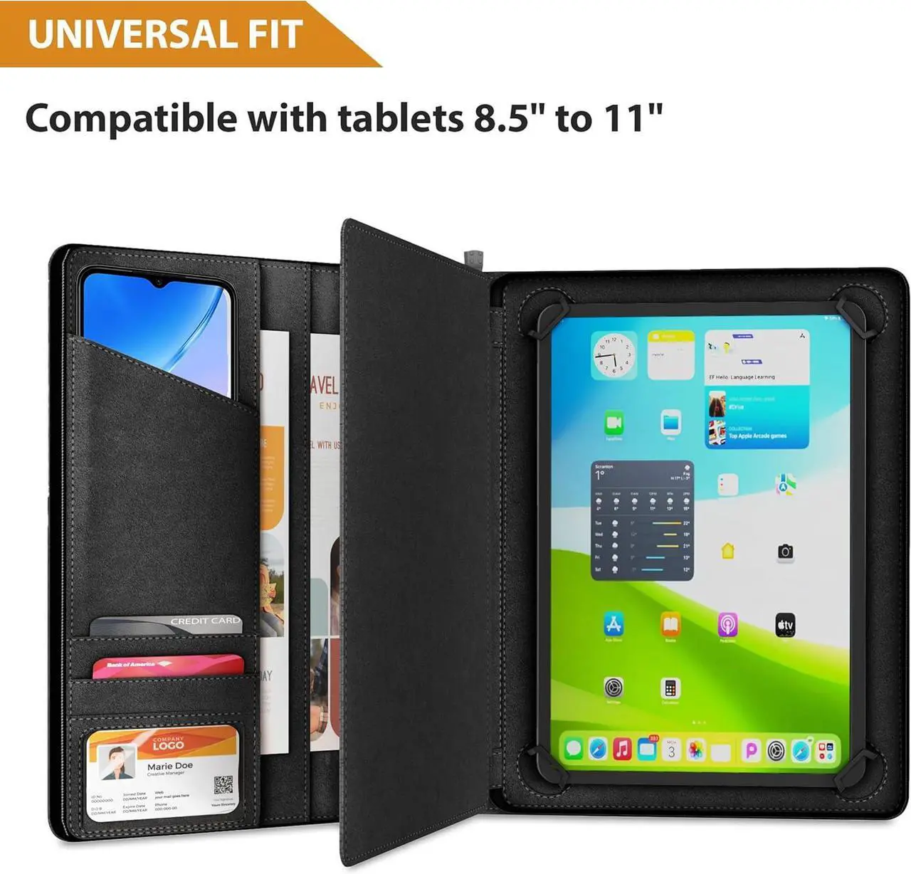 Alt view image 2 of 7 - Universal Padfolio Case - Portfolio Organizer for Tablet 8.5 up to 11 inch CPU Leather Notebook Pad Holder Folder for iPad Air Pro & Others