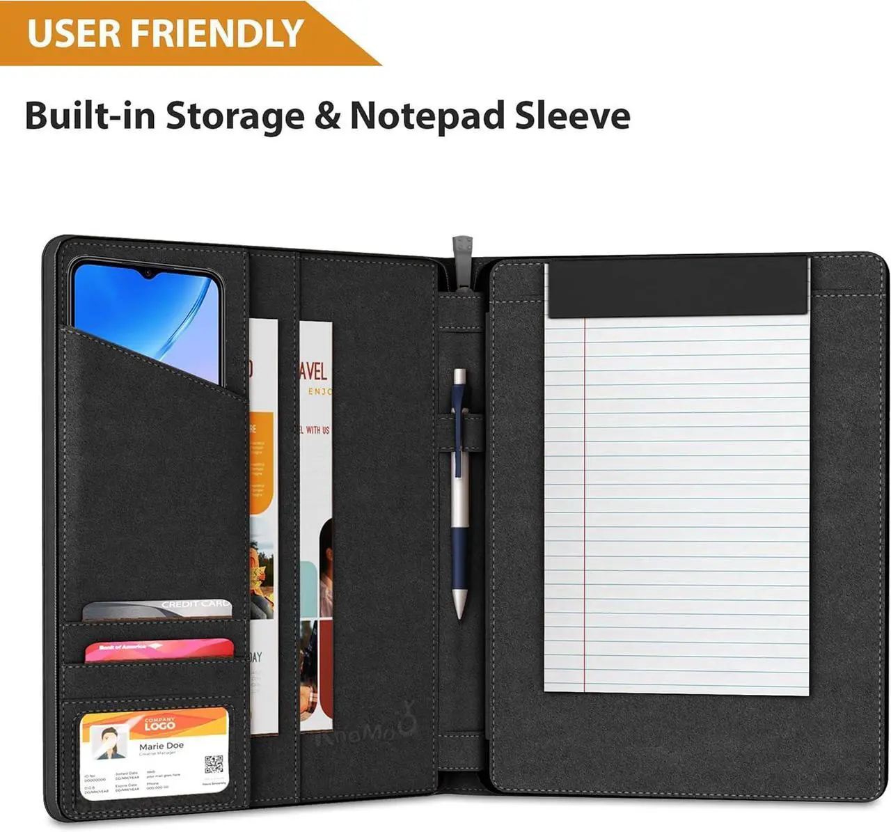 Alt view image 4 of 7 - Universal Padfolio Case - Portfolio Organizer for Tablet 8.5 up to 11 inch CPU Leather Notebook Pad Holder Folder for iPad Air Pro & Others