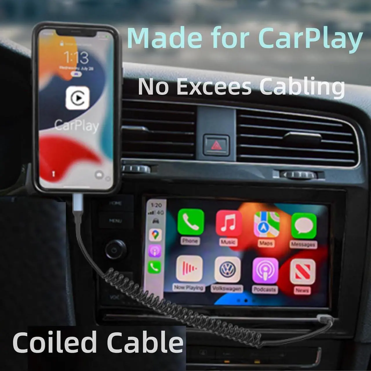 Alt view image 2 of 6 - Coiled Lightning Cable for Car [MFi Certified] 2Pack Retractable iPhone Charger Cord  Car Play USB to Lightning Cable 3FT Coiled iPhone Charger Cord for iPhone14/13/12/11/8/7/Plus/6S iPad/iPod