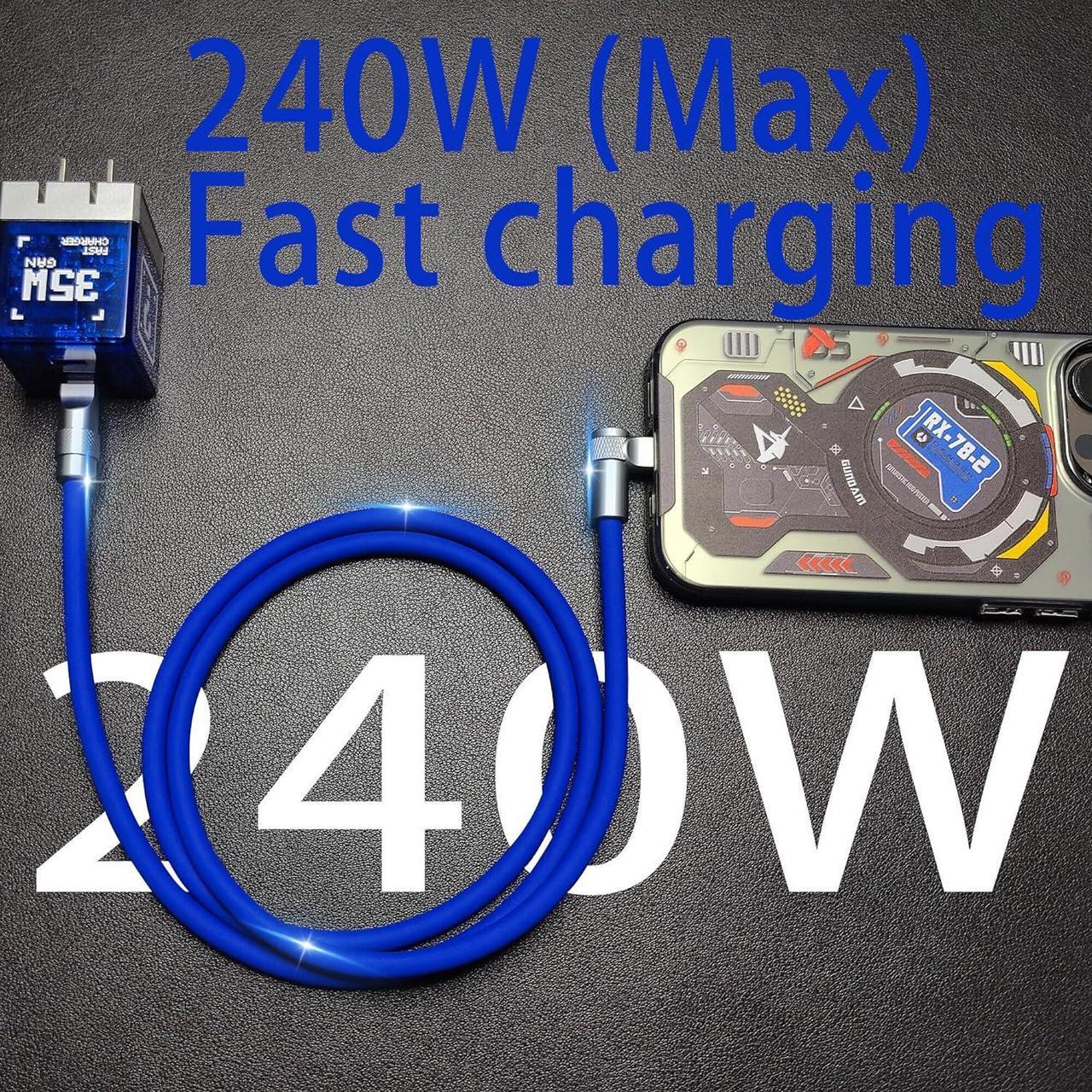 Alt view image 5 of 6 - 90 Degree Design 240W Fast Charge Cable Ultra-Thick Silicone Right Angle USB C Cable Phone Tablets Charging Cord, Black, Type-C to Type-C, 13.1FT