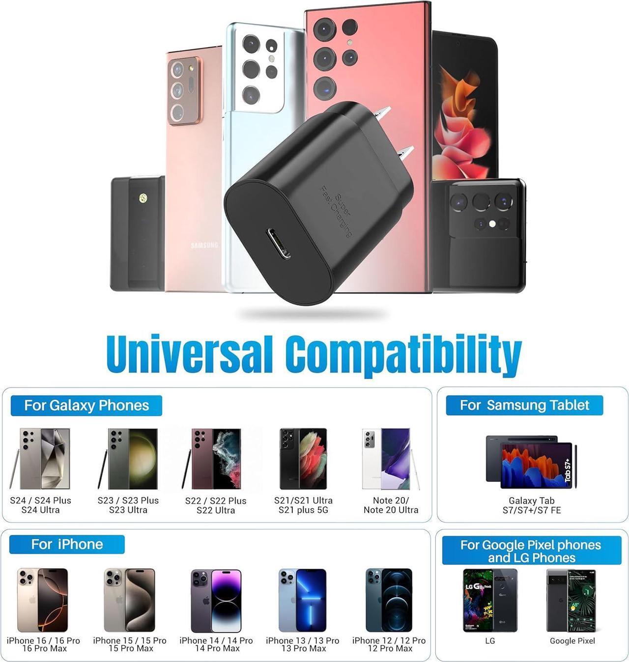 Alt view image 4 of 7 - Galaxy S25 S24 USB C Charging Block 25W PD Super Fast Charger Type C Wall Plug Adapter Quick Charge for  Galaxy S25/S24/S23/S22/S21/S20/Z Fold 3/4/5/Note20/iPhone 16/15 (Black 1Pack)
