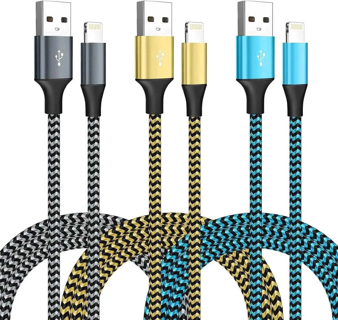 Main image of for iPhone Charger 3 Pack 10FT USB Lightning Cable MFi Certified Fast Charging Nylon Braided for iPhone Charger Cord Compatible with iPhone 14 Plus 14 pro max 13 12 11 XS X XR 8 Plus 7 6 SE 5s