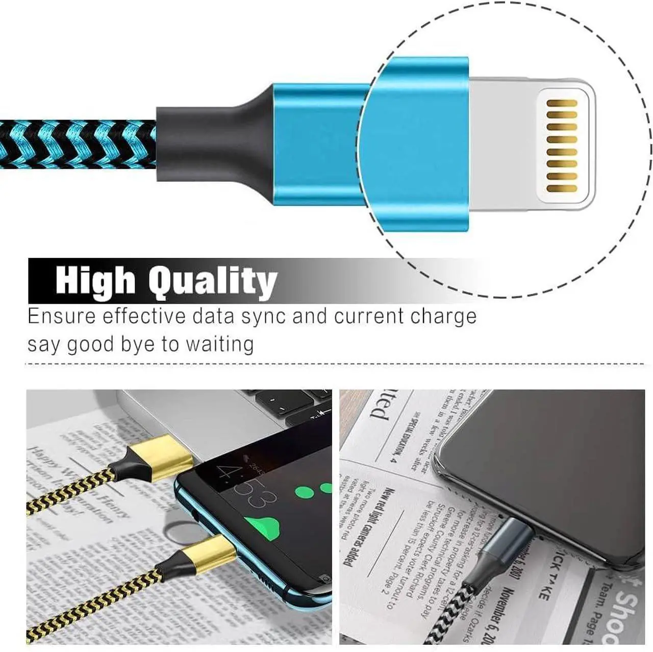 Alt view image 5 of 6 - for iPhone Charger 3 Pack 10FT USB Lightning Cable MFi Certified Fast Charging Nylon Braided for iPhone Charger Cord Compatible with iPhone 14 Plus 14 pro max 13 12 11 XS X XR 8 Plus 7 6 SE 5s