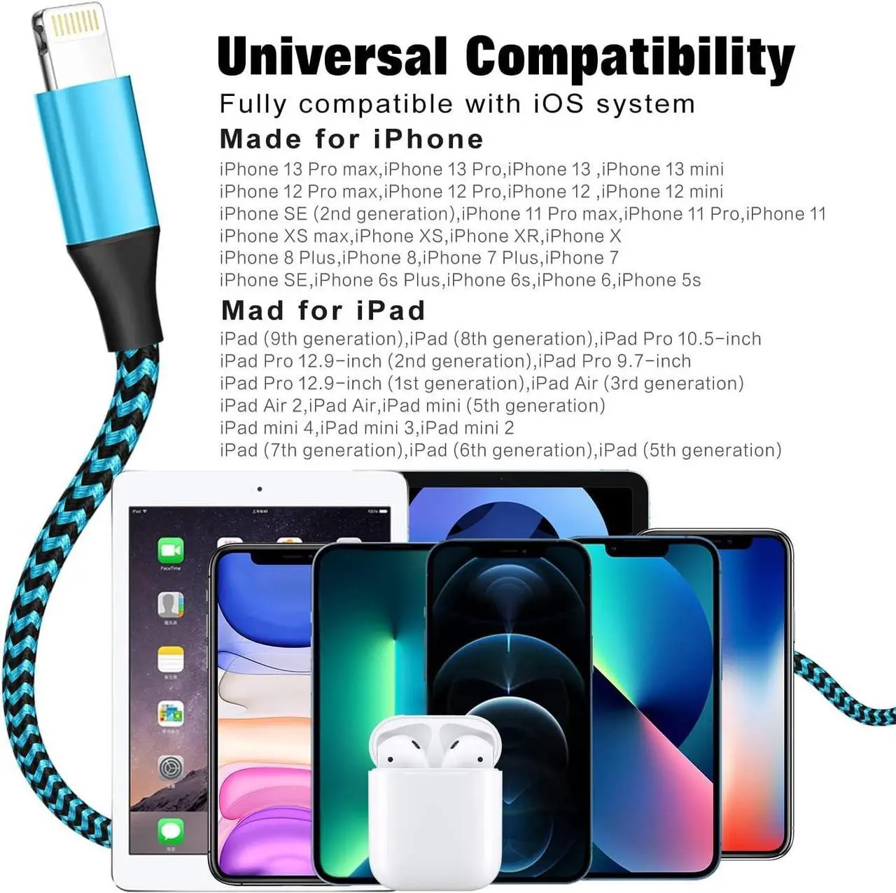 Alt view image 6 of 6 - for iPhone Charger 3 Pack 10FT USB Lightning Cable MFi Certified Fast Charging Nylon Braided for iPhone Charger Cord Compatible with iPhone 14 Plus 14 pro max 13 12 11 XS X XR 8 Plus 7 6 SE 5s