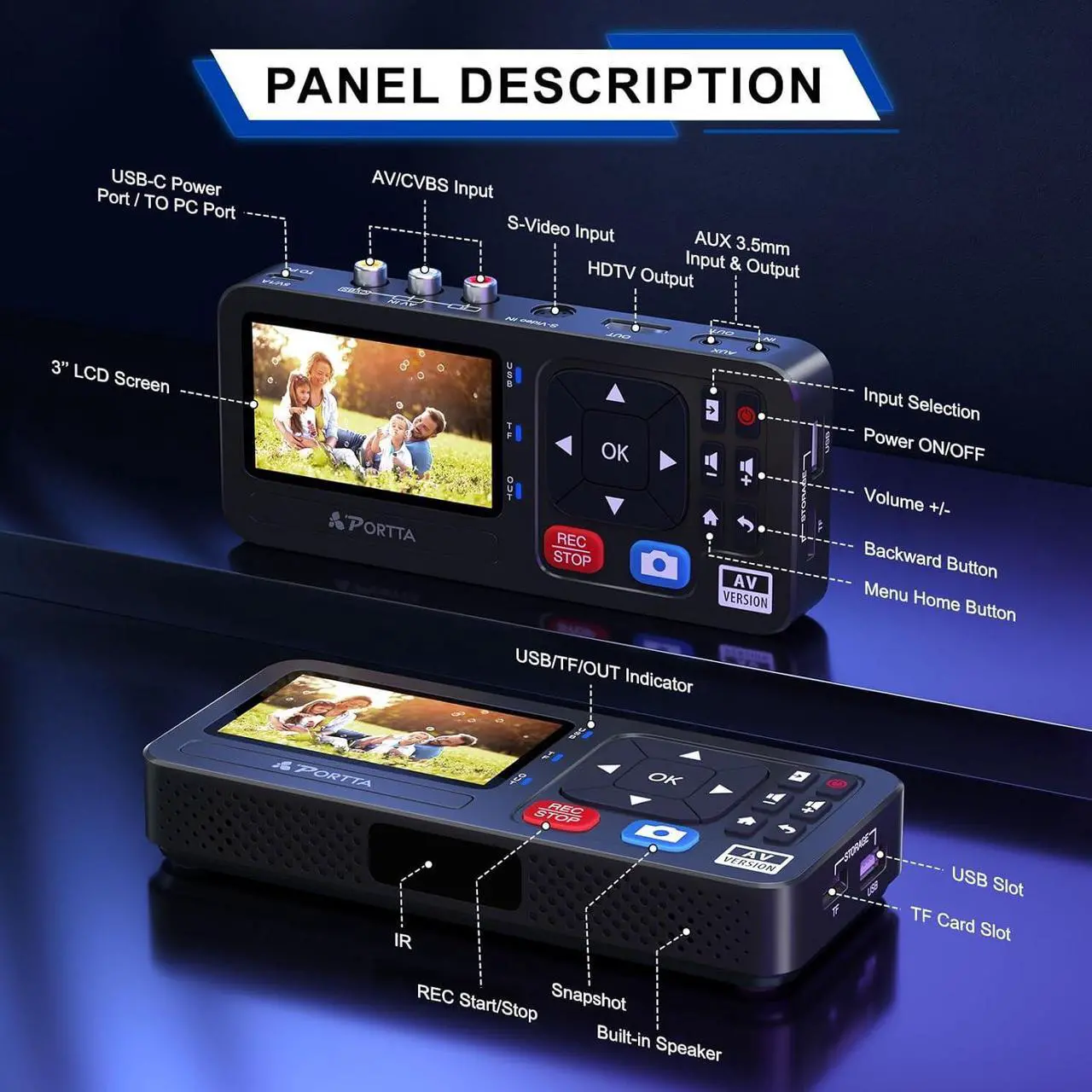 Alt view image 4 of 7 - Portta VHS to Digital Converter, Video to Digital Recorder with Remote, RCA to HDMI Converter Compatible with VHS, VCR, DVR, DVD, Cassette, Hi8, Mini DV Players, Camcorder, Gaming Consoles