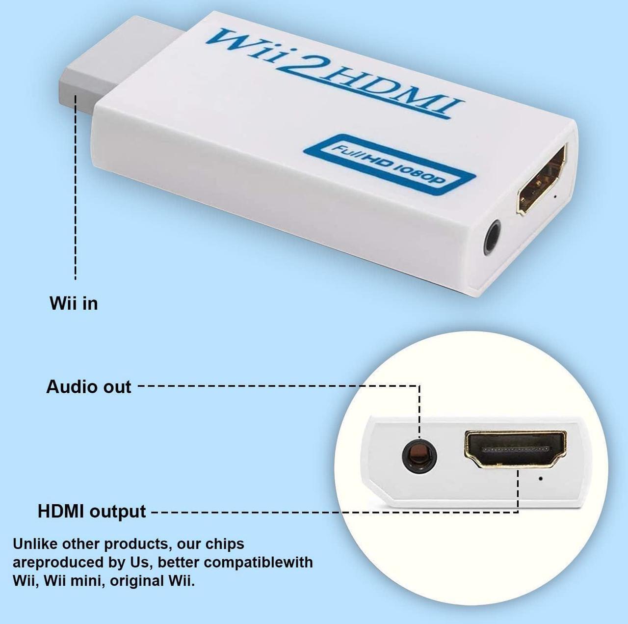 Alt view image 2 of 6 - Wii to HDMI Converter Output Video Audio Adapter with 3.5mm Audio Video Output Supports All Wii Display Modes Best Compatibility and Stability for Nintendo (Wii to HDMI Adapter)