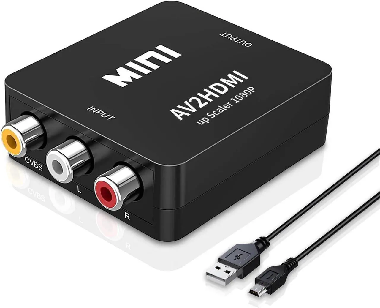 Main image of RCA to HDMI Converter AV to HDMI Converter 1080P Mini RCA AV Composite Video Audio to HDMI Converter Adapter Box for TV/Wii/PC/PS2/STB/Xbox/VHS/VCR/Camera/DVD Support PAL/NTSC with USB Power Cable