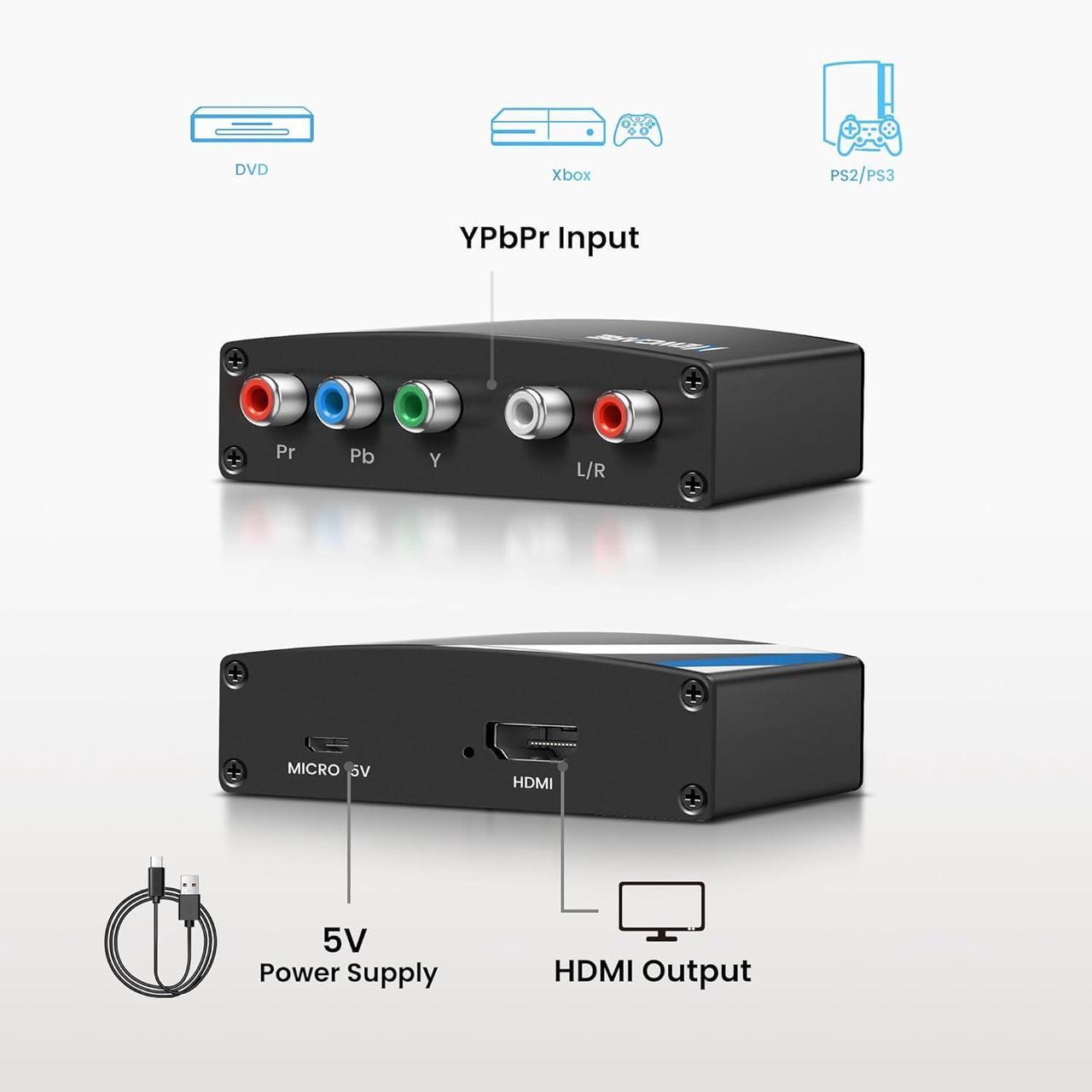 Alt view image 7 of 7 - Component to HDMI Adapter YPbPr to HDMI Coverter + R/L Component 5RCA RGB to HDMI Converter Adapter Supports 1080P Video Audio Converter Adapter for DVD PSP Xbox 360 to HDTV Monitor