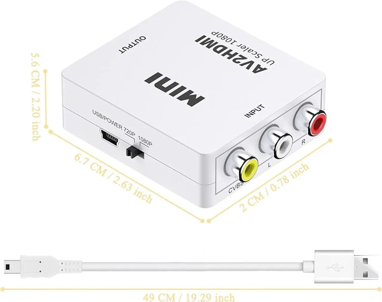 Alt view image 4 of 7 - RCA to HDMI AV to HDMI Converter 1080P Mini RCA Composite CVBS Video Audio Adapter for PAL/NTSC TV/PC/ PS3/ STB/Xbox VHS/VCR/Blue-Ray DVD Player