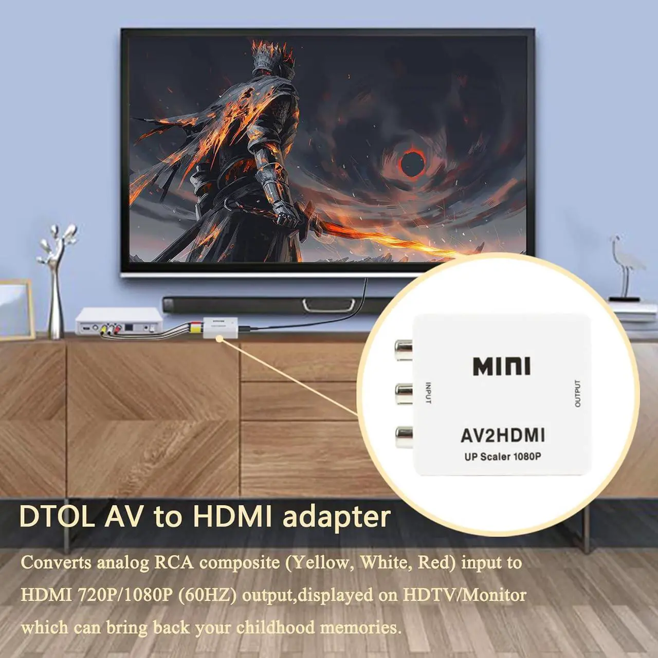 Alt view image 6 of 7 - RCA to HDMI AV to HDMI Converter 1080P Mini RCA Composite CVBS Video Audio Adapter for PAL/NTSC TV/PC/ PS3/ STB/Xbox VHS/VCR/Blue-Ray DVD Player