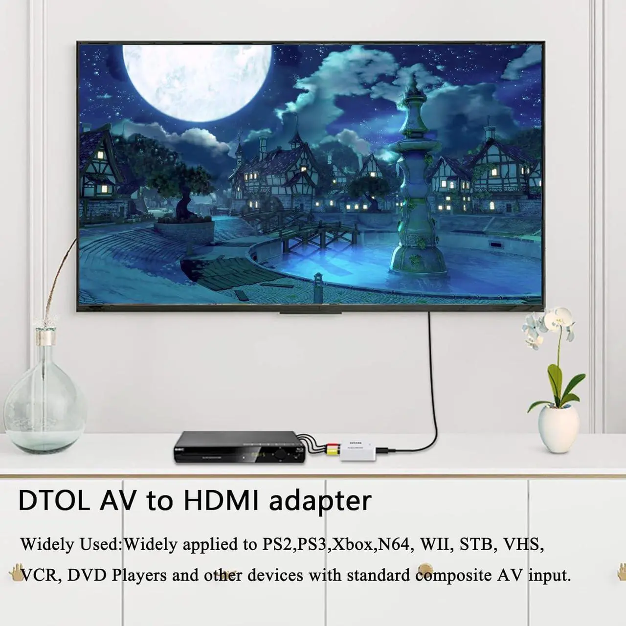 Alt view image 7 of 7 - RCA to HDMI AV to HDMI Converter 1080P Mini RCA Composite CVBS Video Audio Adapter for PAL/NTSC TV/PC/ PS3/ STB/Xbox VHS/VCR/Blue-Ray DVD Player