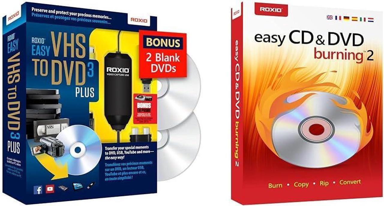 Main image of Roxio Easy VHS to DVD 3 + Easy CD DVD Burning 2 Bundle | VHS Hi8 V8 Video to DVD or Digital Converter | Disc Burner & Video Capture [PC Disc]