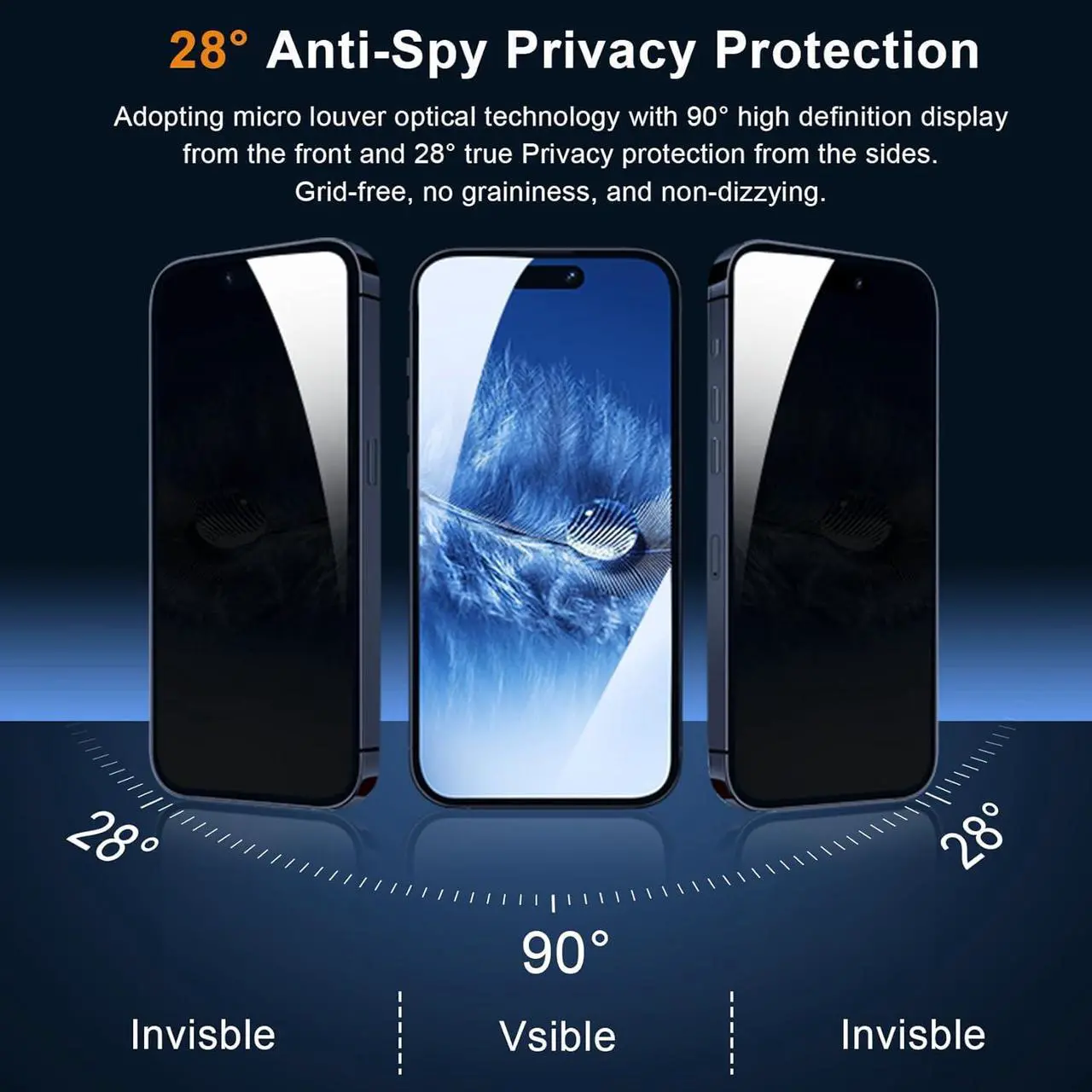 Alt view image 2 of 7 - 3 Pack Privacy Screen Protector for iPhone 15 Pro Max [6.7 Inch] with 3 Pack Camera Lens Protector Anti Spy Tempered Glass Film 9H Hardness HD Bubble Free Case Friendly - Black