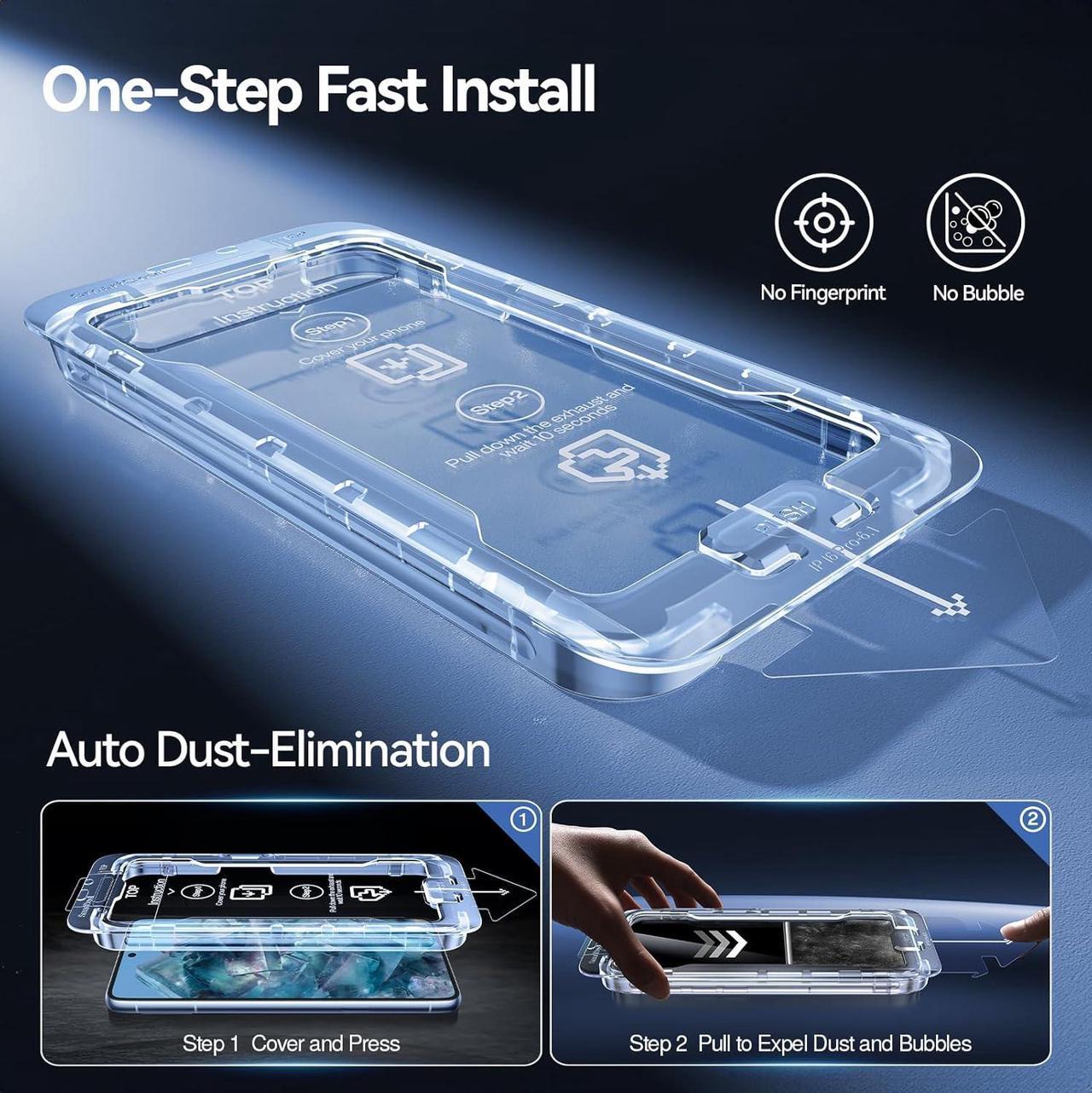 Alt view image 2 of 7 - [3 Pack for Google Pixel 8A Screen Protector with Camera Lens Protector Finger Print Reader Compatible Fast & Easy Installation Clear 9H Tempered Glass Film Alignment Frame