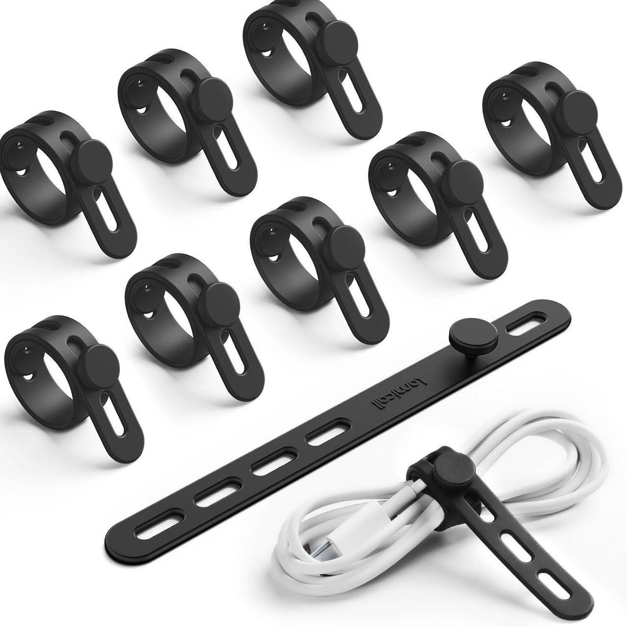 Main image of 10Pack Silicone Cable Ties Cord Organizer Wrap - Reusable Washable Wire Management with Lock Buckle Elastic Charger Cable Strap Ties Electrical Cord Keeper for Travel Home Accessories
