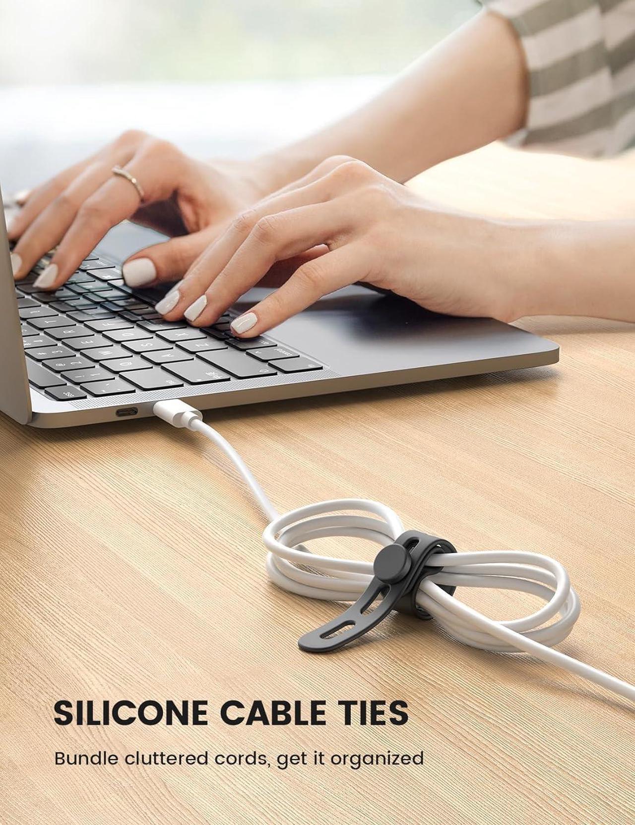 Alt view image 2 of 7 - 10Pack Silicone Cable Ties Cord Organizer Wrap - Reusable Washable Wire Management with Lock Buckle Elastic Charger Cable Strap Ties Electrical Cord Keeper for Travel Home Accessories