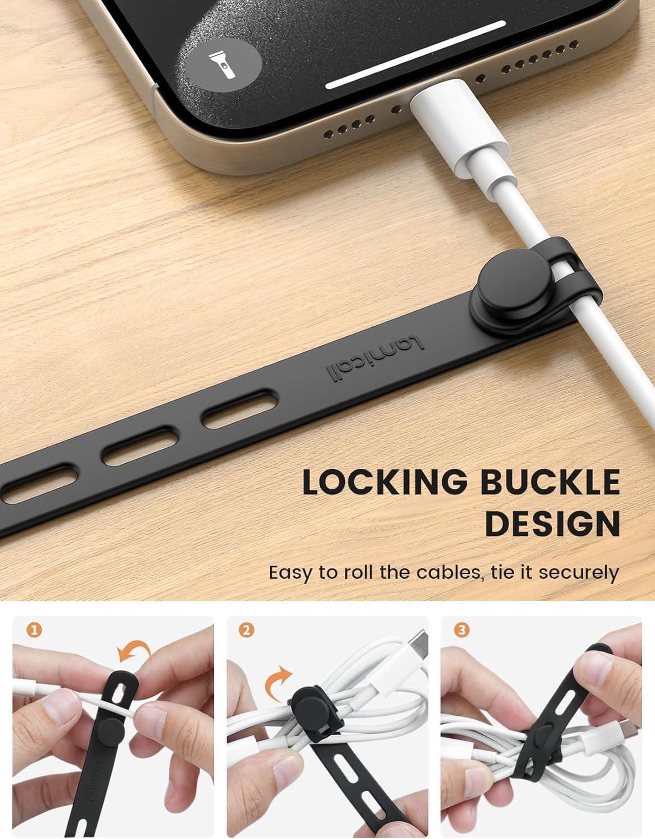 Alt view image 3 of 7 - 10Pack Silicone Cable Ties Cord Organizer Wrap - Reusable Washable Wire Management with Lock Buckle Elastic Charger Cable Strap Ties Electrical Cord Keeper for Travel Home Accessories