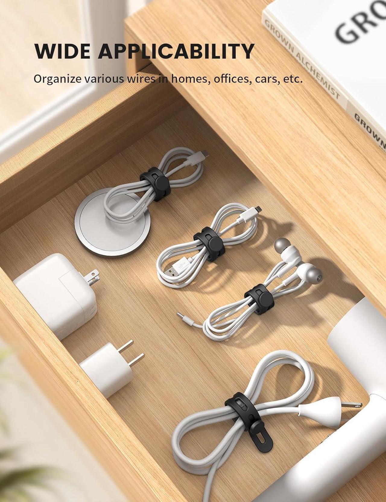 Alt view image 4 of 7 - 10Pack Silicone Cable Ties Cord Organizer Wrap - Reusable Washable Wire Management with Lock Buckle Elastic Charger Cable Strap Ties Electrical Cord Keeper for Travel Home Accessories
