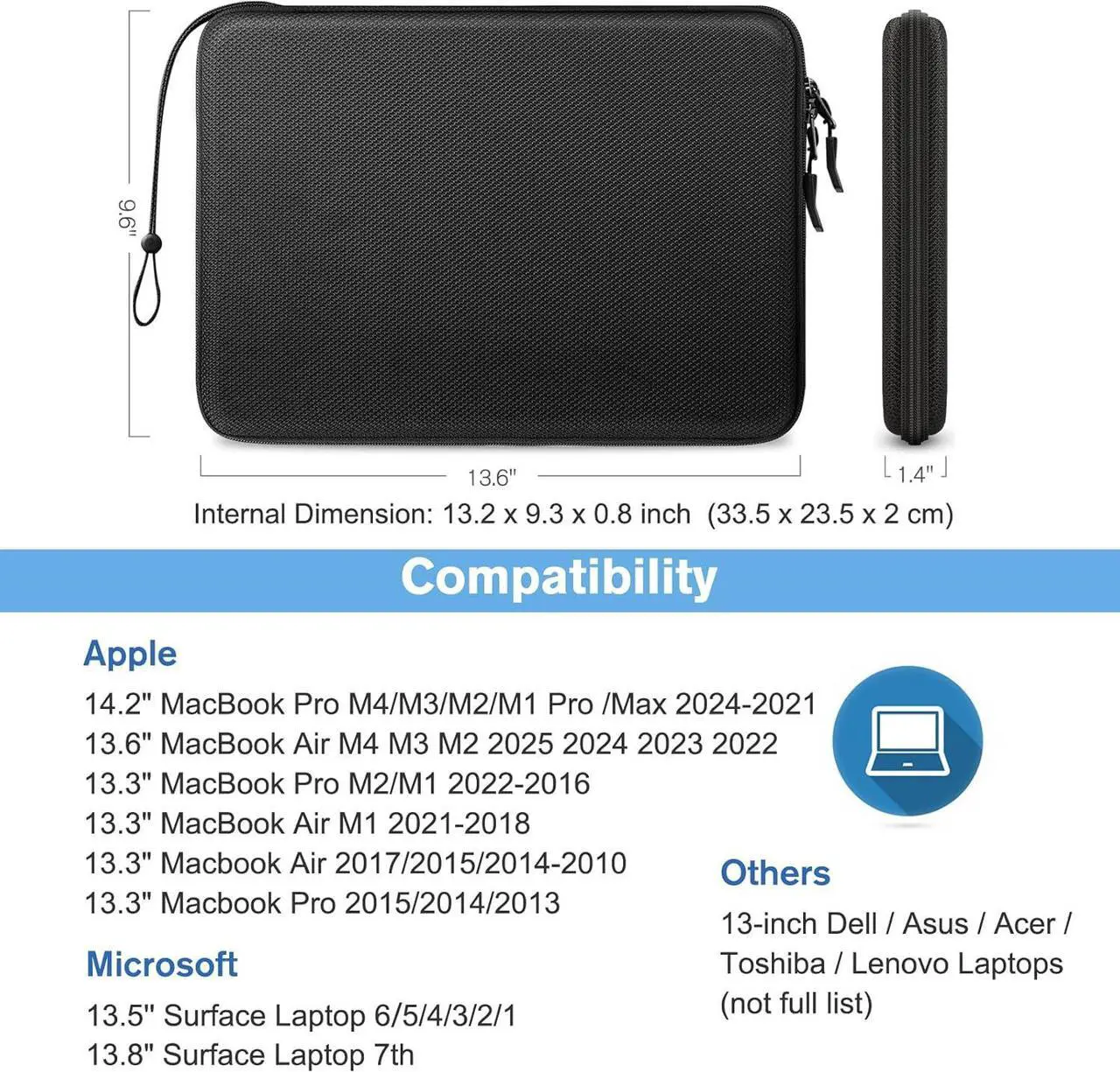 Alt view image 2 of 7 - Hard Laptop Sleeve Case for 13 inch MacBook Air M4 2025 M3 2024 14 inch MacBook Pro M4/M3/M2/M1 A2918 A2992 A2779 A2442 13 Air/Pro Waterproof Case for  Surface Laptop HP  Black