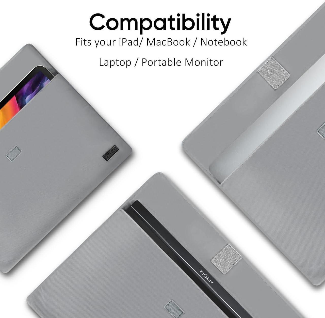 Alt view image 2 of 7 - 16.1 Portable Monitor Sleeve Bag PU Leather Case for Travel Monitor Laptop Grey