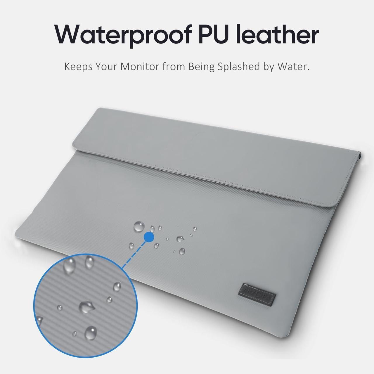 Alt view image 5 of 7 - 16.1 Portable Monitor Sleeve Bag PU Leather Case for Travel Monitor Laptop Grey