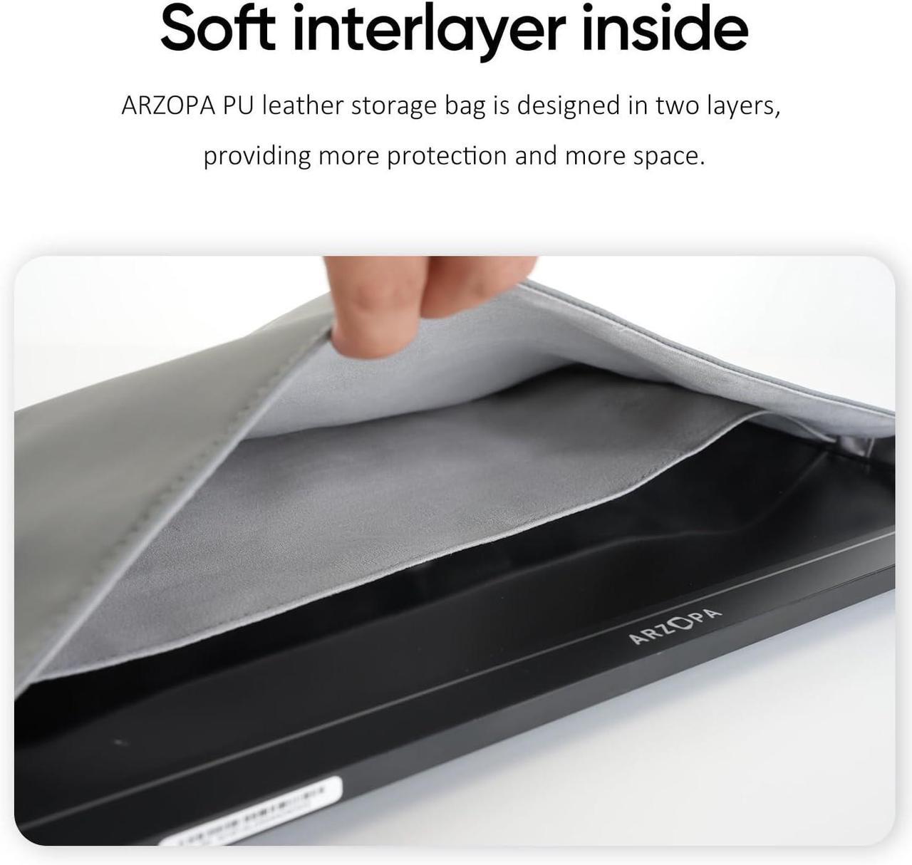 Alt view image 4 of 7 - 16.1 Portable Monitor Sleeve Bag PU Leather Case for Travel Monitor Laptop Grey