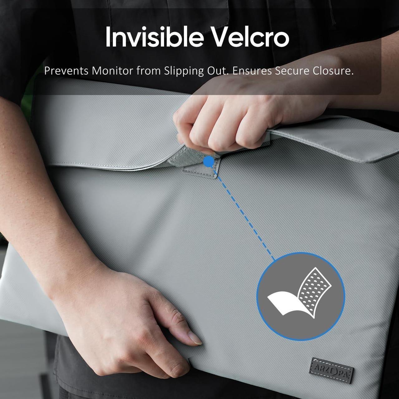 Alt view image 6 of 7 - 16.1 Portable Monitor Sleeve Bag PU Leather Case for Travel Monitor Laptop Grey