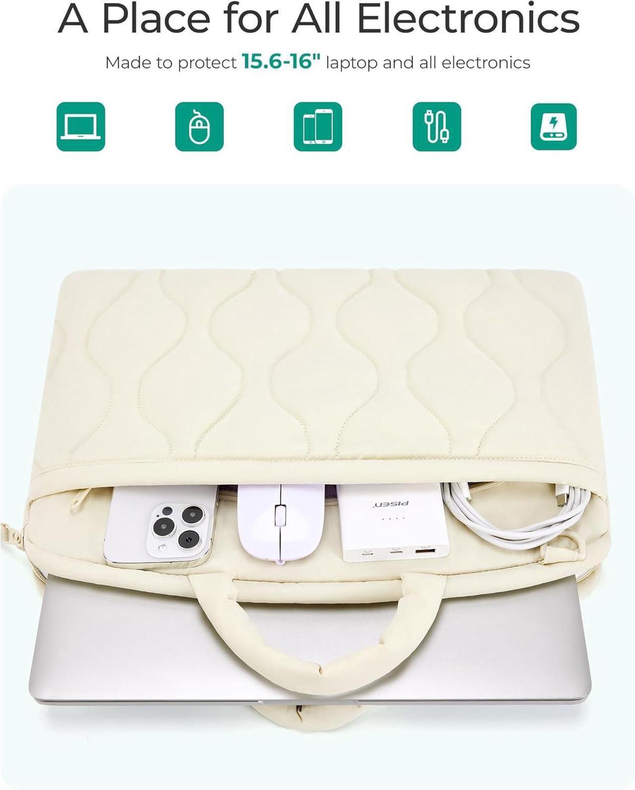 Alt view image 2 of 7 - 15-16 Inch Laptop Sleeve Case Shockproof Portable Puffy Laptop Bag with Strap for MacBook Air/Pro 15.6 Inch Water Resistant Laptop Cover Compatible for  HP  Beige