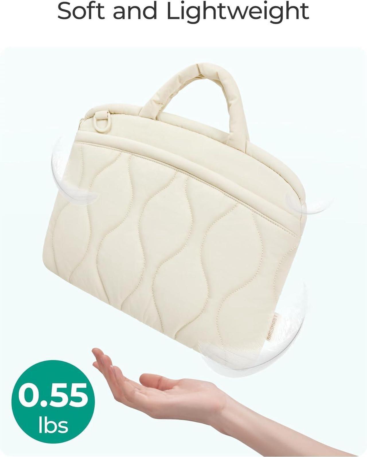 Alt view image 3 of 7 - 15-16 Inch Laptop Sleeve Case Shockproof Portable Puffy Laptop Bag with Strap for MacBook Air/Pro 15.6 Inch Water Resistant Laptop Cover Compatible for  HP  Beige