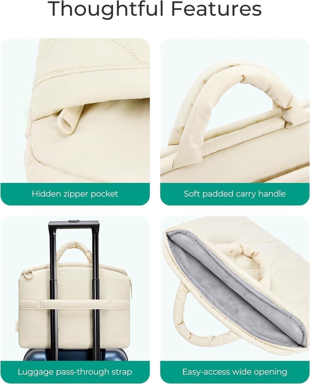 Alt view image 5 of 7 - 15-16 Inch Laptop Sleeve Case Shockproof Portable Puffy Laptop Bag with Strap for MacBook Air/Pro 15.6 Inch Water Resistant Laptop Cover Compatible for  HP  Beige