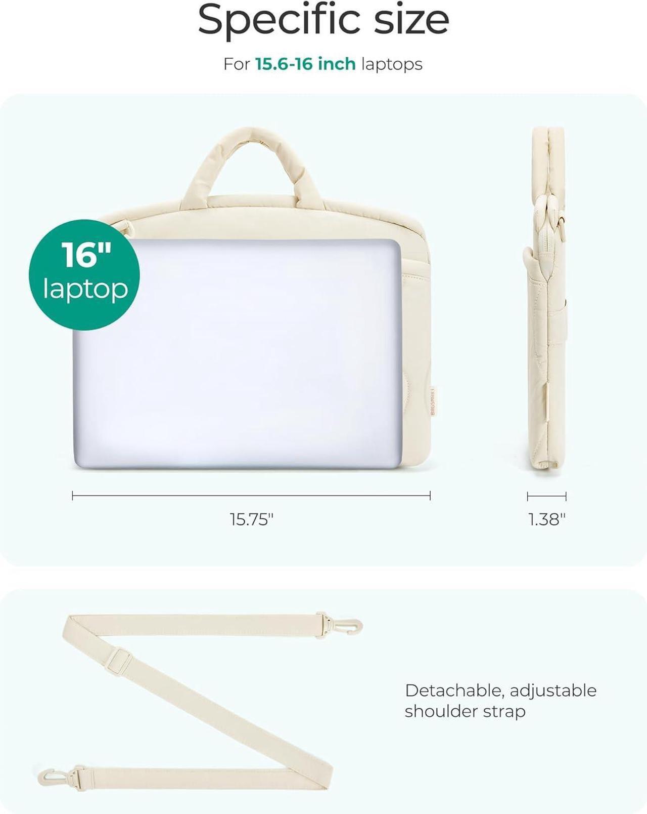 Alt view image 6 of 7 - 15-16 Inch Laptop Sleeve Case Shockproof Portable Puffy Laptop Bag with Strap for MacBook Air/Pro 15.6 Inch Water Resistant Laptop Cover Compatible for  HP  Beige
