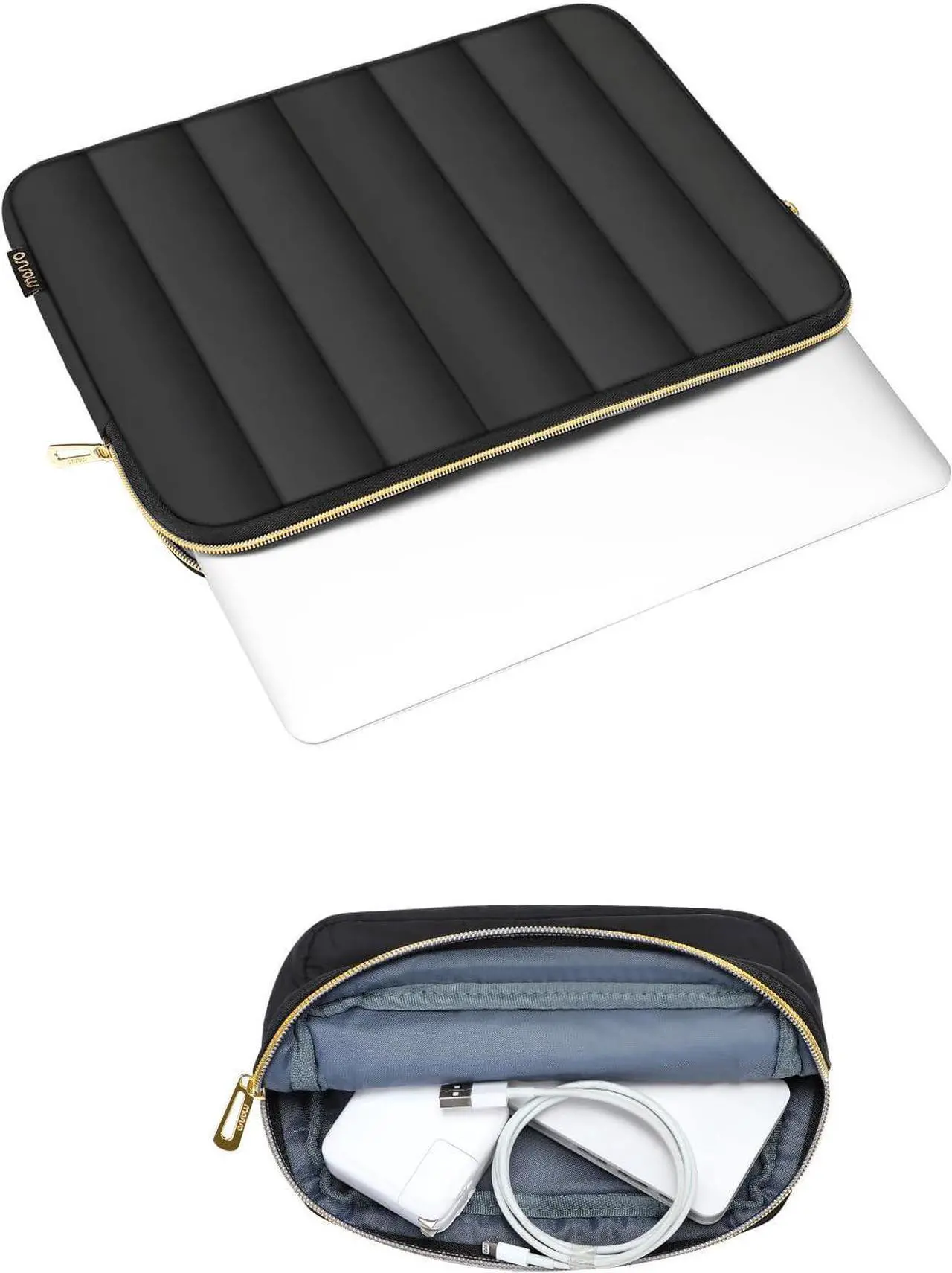 Alt view image 2 of 6 - 13-14 inch Laptop Case 13.3 inch Puffy Laptop Sleeve Compatible with MacBook Air 13 13.6 M3 M2 M1/Pro 13/Pro 14 HP    Vertical Rectangle Carrying Bag with Small Case Black
