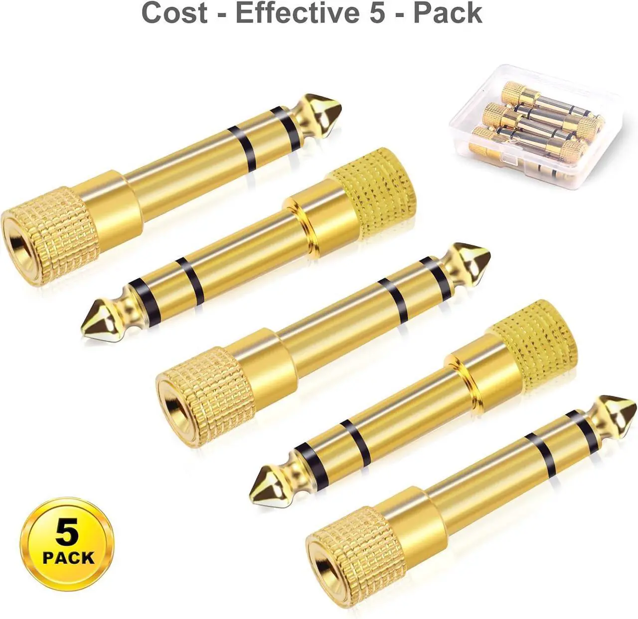 Alt view image 2 of 7 - 5-Pack 3.5mm to 1/4 Adapter Gold Plated Headphone Jack Adapter 1/4 to 3.5mm Adapter Stereo Audio Headphone Adapter for Aux Cable Headphones Piano Drums Guitar Amplifier