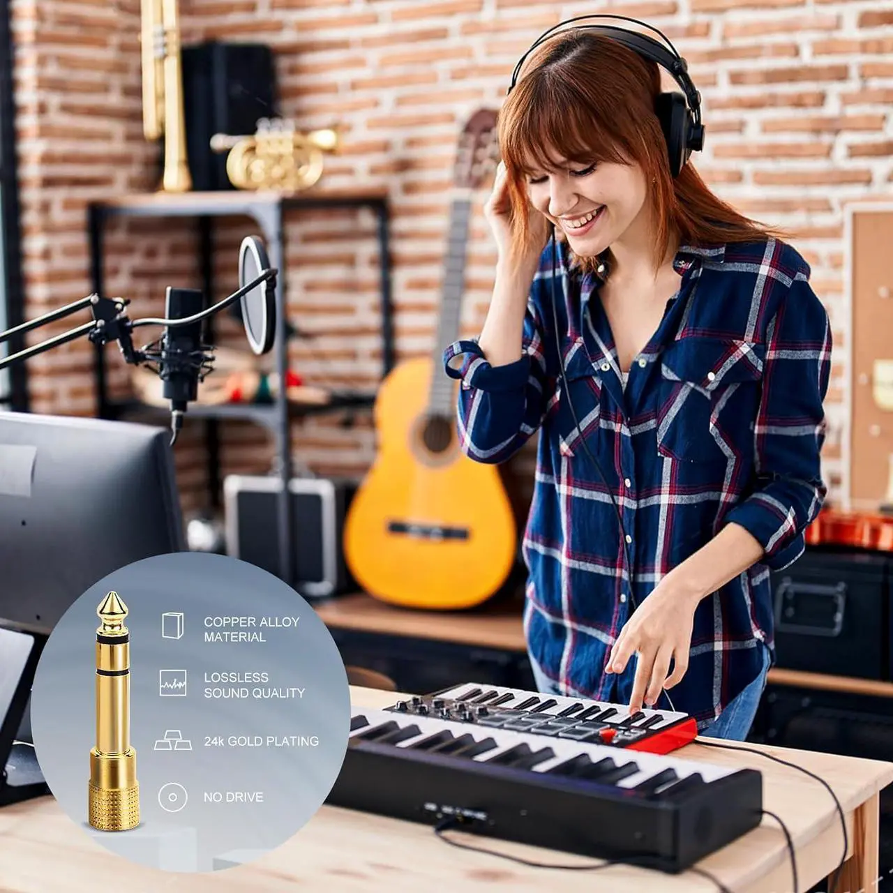 Alt view image 7 of 7 - 5-Pack 3.5mm to 1/4 Adapter Gold Plated Headphone Jack Adapter 1/4 to 3.5mm Adapter Stereo Audio Headphone Adapter for Aux Cable Headphones Piano Drums Guitar Amplifier