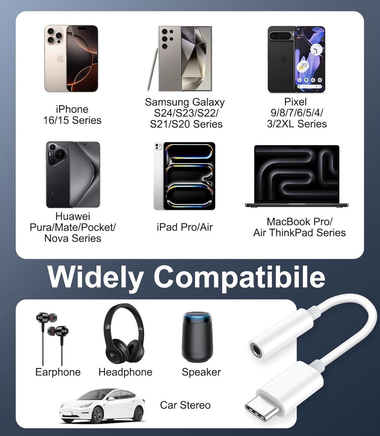 Alt view image 5 of 7 - USB C to 3.5mm Audio Headphone Adapter Type C to Headphone Jack Adapter Aux Audio Dongle Cable Cord Compatible with iPhone 16 Pro Max/16E/15  Galaxy S25 Ultra/S24/S23 Pixel iPad Pro 2 Pack