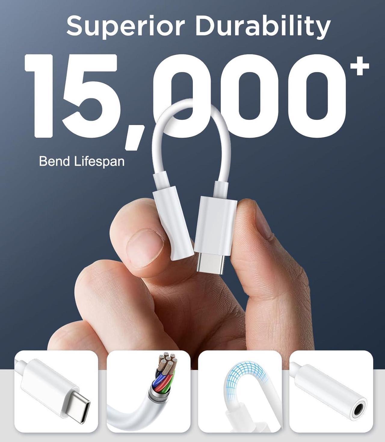 Alt view image 4 of 7 - USB C to 3.5mm Audio Headphone Adapter Type C to Headphone Jack Adapter Aux Audio Dongle Cable Cord Compatible with iPhone 16 Pro Max/16E/15  Galaxy S25 Ultra/S24/S23 Pixel iPad Pro 2 Pack