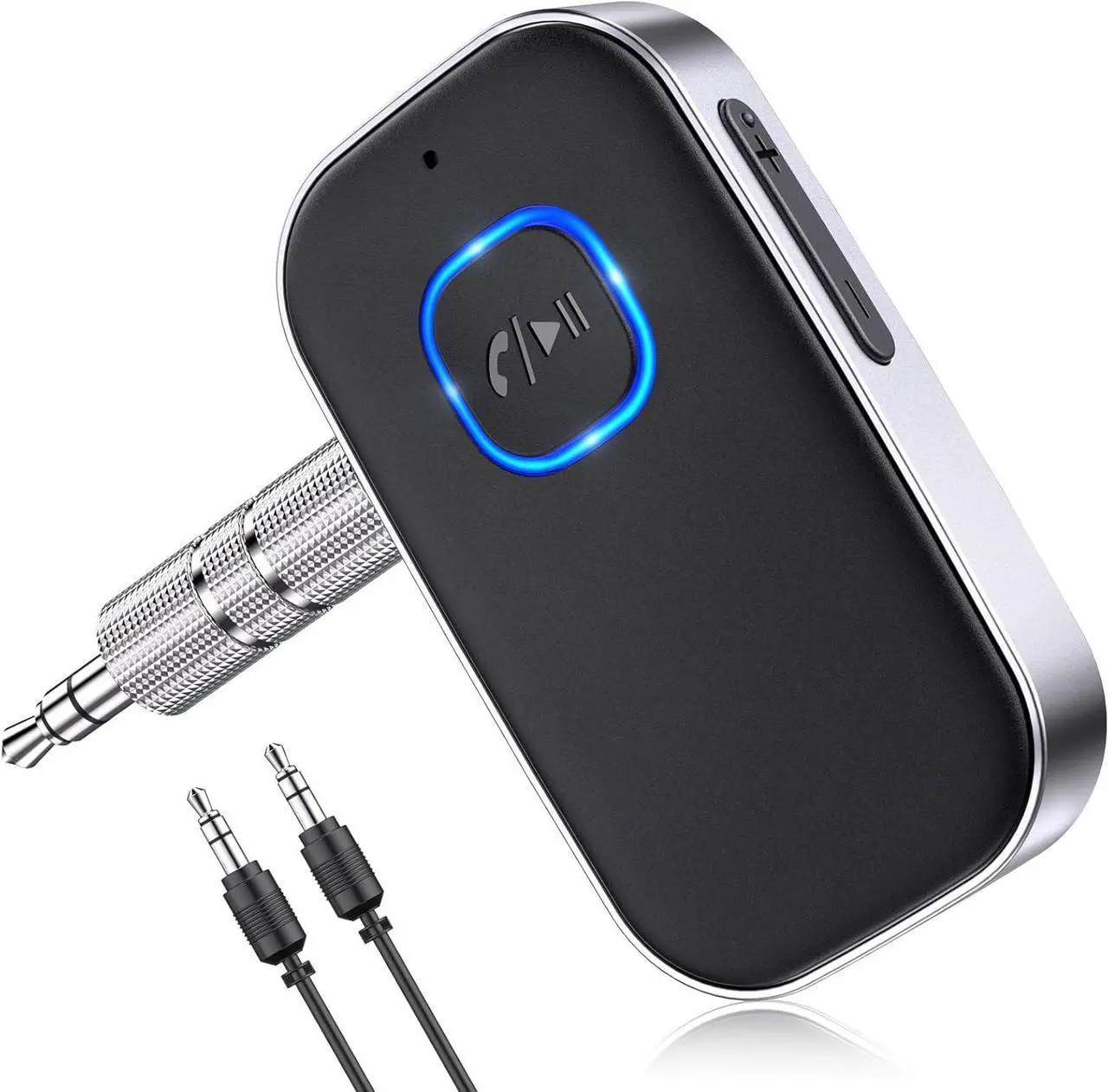 Main image of Bluetooth Receiver for Car Noise Cancelling 3.5mm AUX Bluetooth Car Adapter Wireless Audio Receiver for Home Stereo/Wired Headphones Hands-Free Call 16H Battery Life - Black+Silver