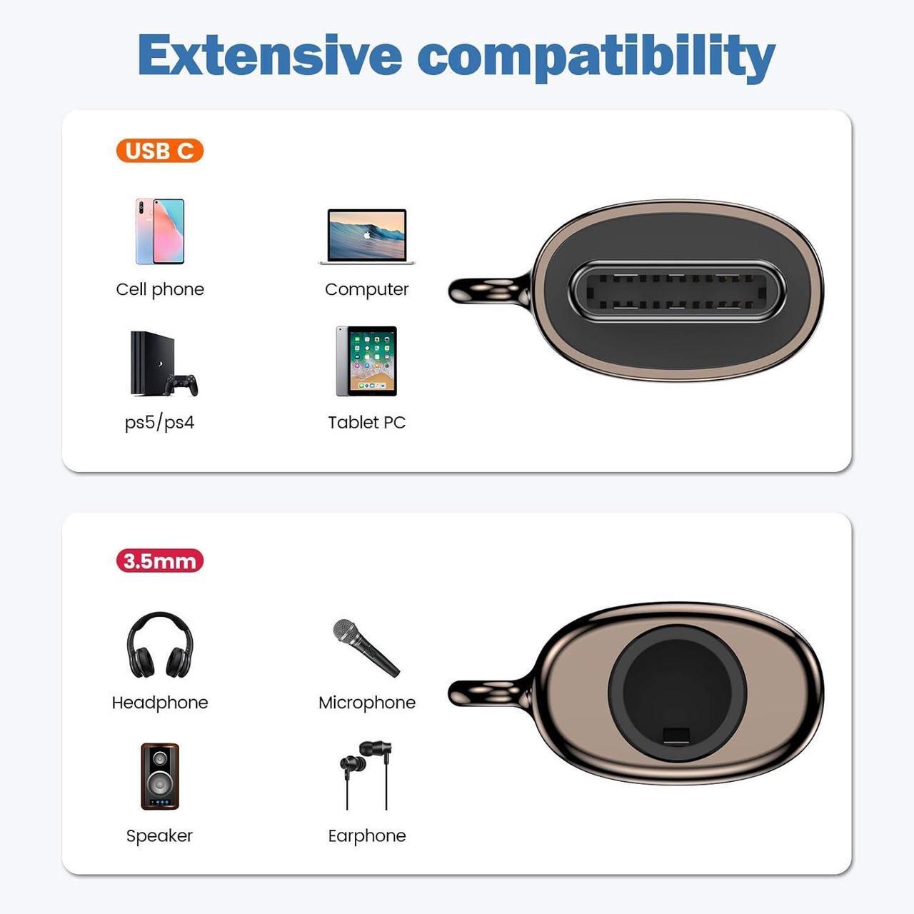 Alt view image 3 of 6 - USB C to Audio Jack Adapter 2Pcs Type C to 3.5mm Audio Adapter Compatible with iPhone 15 Plus/15 Pro Max  Galaxy S23 S22 S21 S20 Ultra Pixel iPad Pro MacBook Square Reader