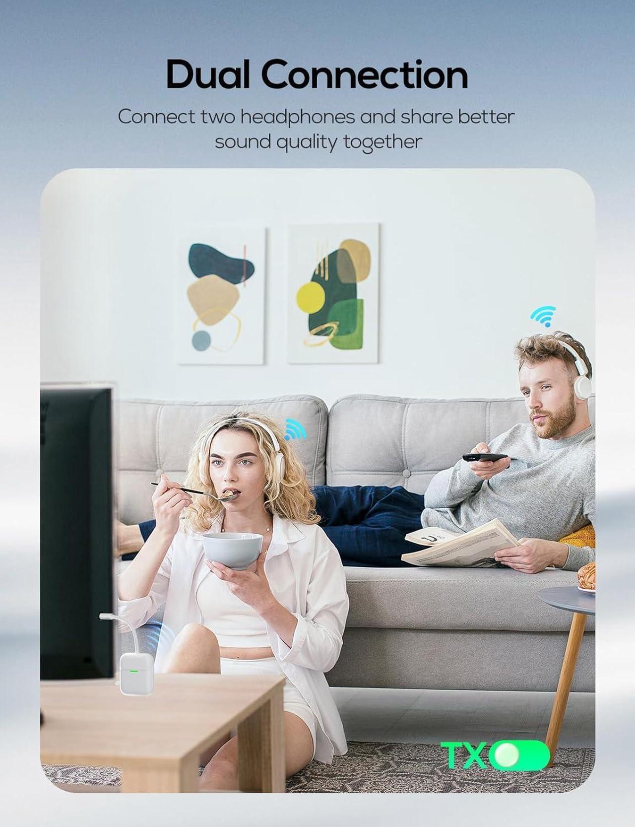 Alt view image 7 of 7 - Bluetooth Transmitter Receiver for 2 AirPods or BT Devices Bluetooth Wireless Transmitter for Headphones 3.5mm Aux Audio Jack Adapter for Airplane