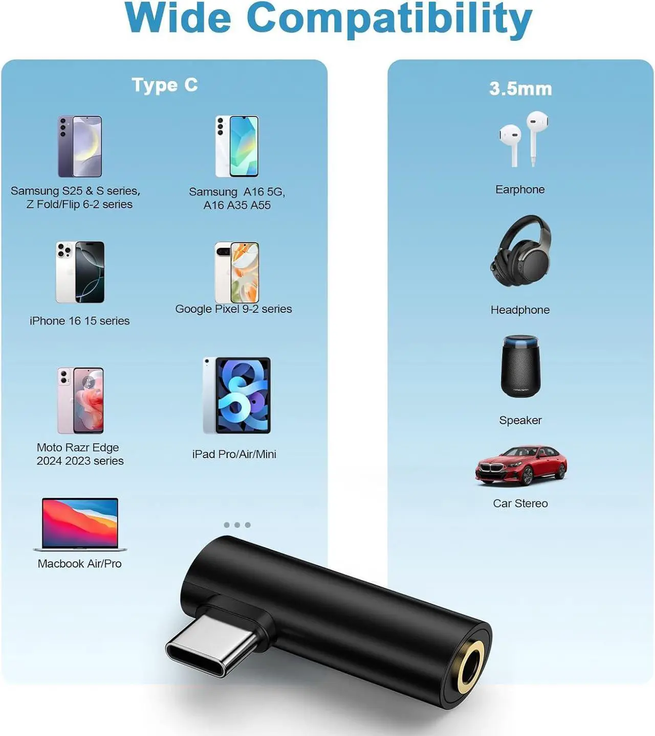 Alt view image 7 of 7 - USB C to 3.5mm Headphone Jack Adapter for  Galaxy A16 A35 S25 Ultra S25 Plus S25 A55 S24 FE S23 Z Fold Flip 6 Android Phone Right Angle Type C to Audio Adapter Headphone Adapter Aux Adapter
