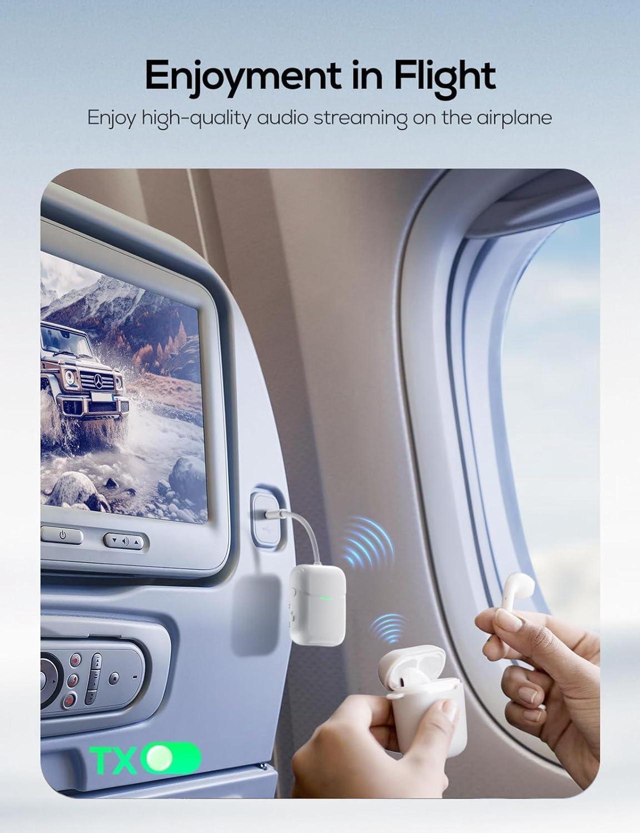 Alt view image 2 of 7 - Bluetooth Transmitter Receiver for 2 AirPods or BT Devices Bluetooth Wireless Transmitter for Headphones 3.5mm Aux Audio Jack Adapter for Airplane