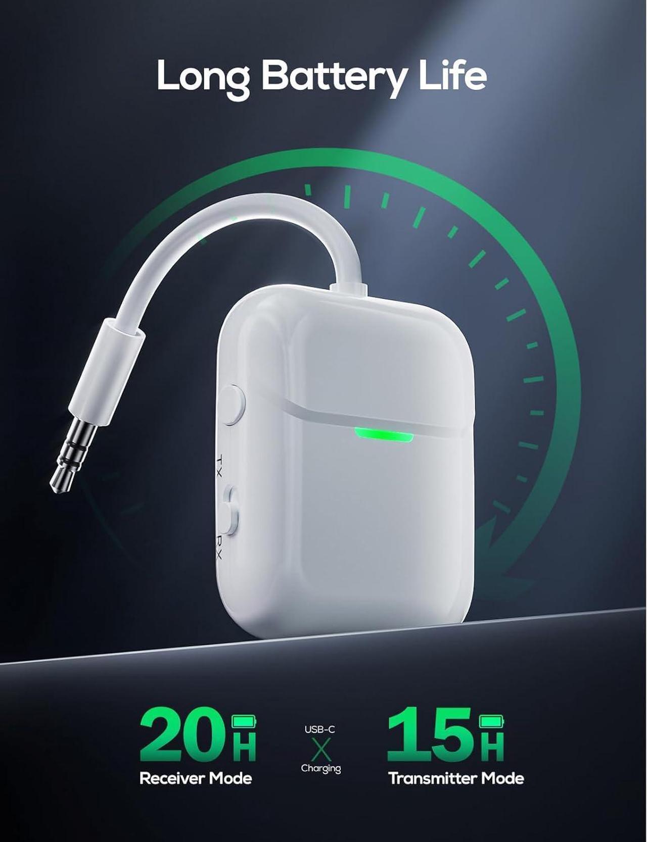 Alt view image 5 of 7 - Bluetooth Transmitter Receiver for 2 AirPods or BT Devices Bluetooth Wireless Transmitter for Headphones 3.5mm Aux Audio Jack Adapter for Airplane