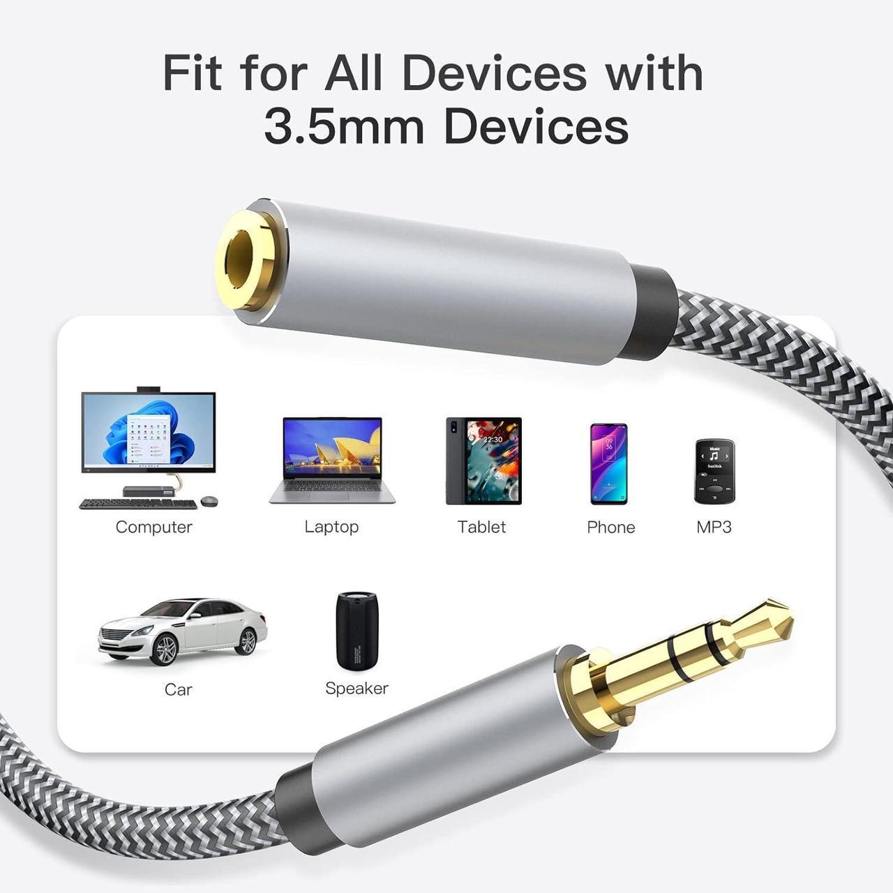 Alt view image 5 of 7 - 3.5 mm Headphone Extension Cable Male to Female Aux Cord Extender with Nylon Braid 6.6 ft Extender for Smartphones Tablets Media Players