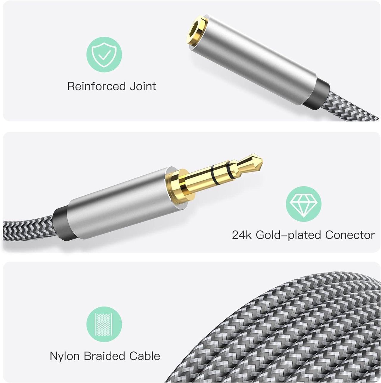 Alt view image 6 of 7 - 3.5 mm Headphone Extension Cable Male to Female Aux Cord Extender with Nylon Braid 6.6 ft Extender for Smartphones Tablets Media Players