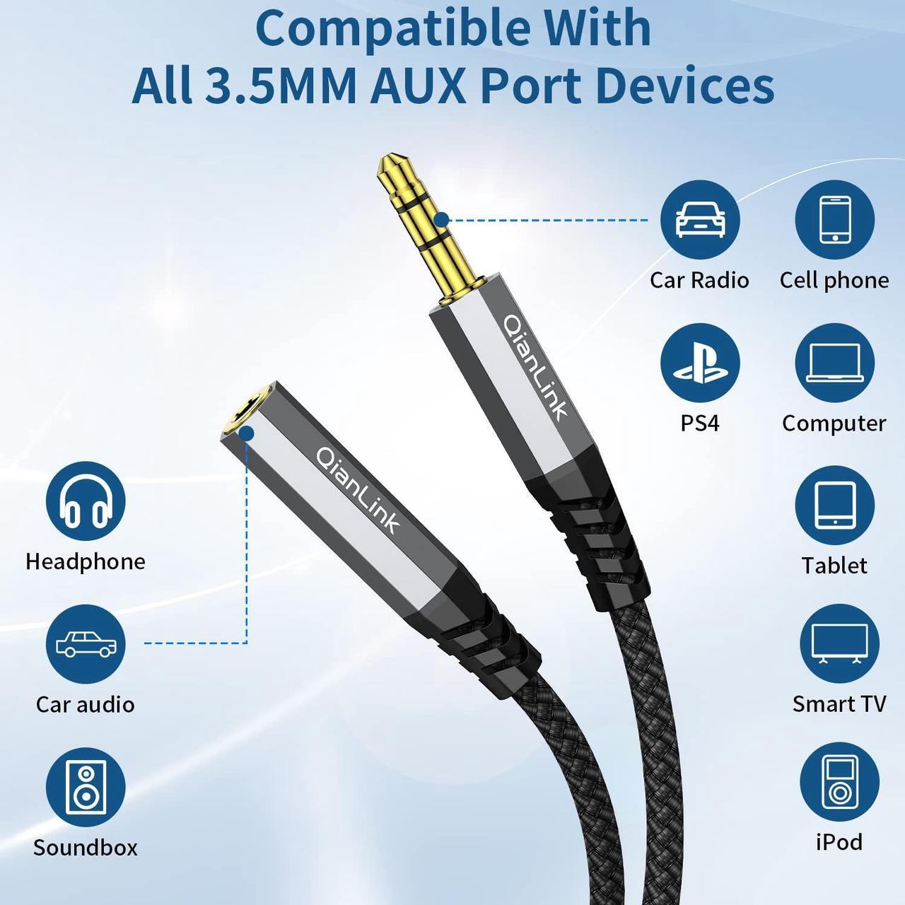 Alt view image 4 of 6 - Headphone Extension Cable (2-Pack 6.6ft) 3.5mm Extension Audio Male to Female Aux Adapter Hi-Fi Sound Stereo Extender TRS Cord for Headset iPhone iPad Smartphones Tablets Media Players