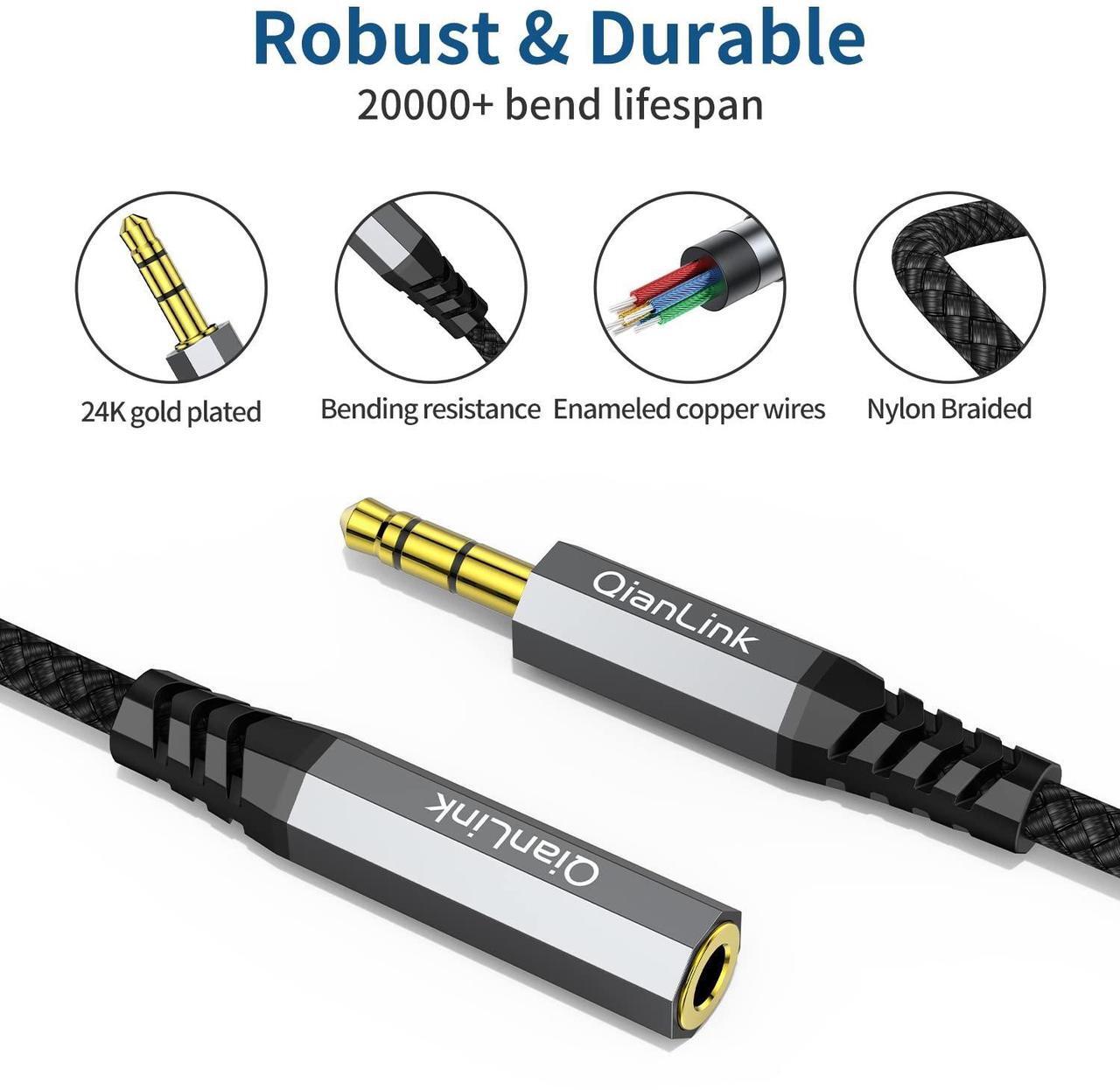 Alt view image 5 of 6 - Headphone Extension Cable (2-Pack 6.6ft) 3.5mm Extension Audio Male to Female Aux Adapter Hi-Fi Sound Stereo Extender TRS Cord for Headset iPhone iPad Smartphones Tablets Media Players